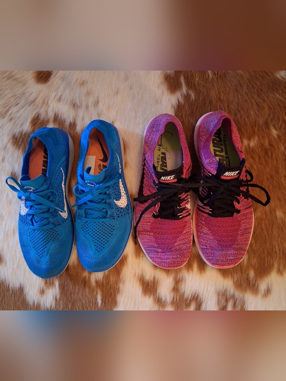 Nike Women's Flyknit Running Shoes - Blue and Pink